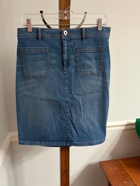 J. Jill Blue Denim Pencil Skirt with Front Patch Pockets